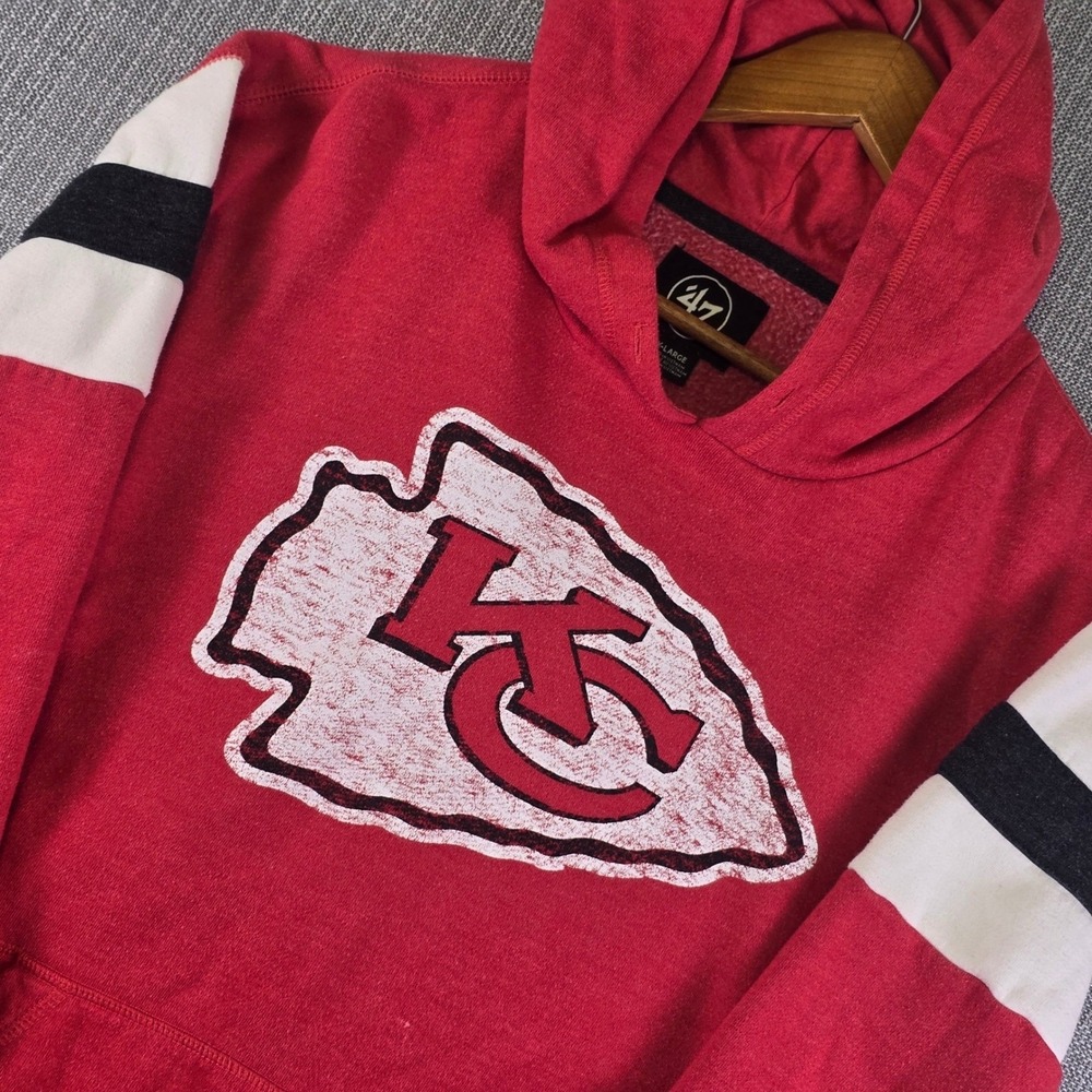 Kansas City Chiefs Retro Hoodie Mens XL Red Distressed Look '47 Brand NFL